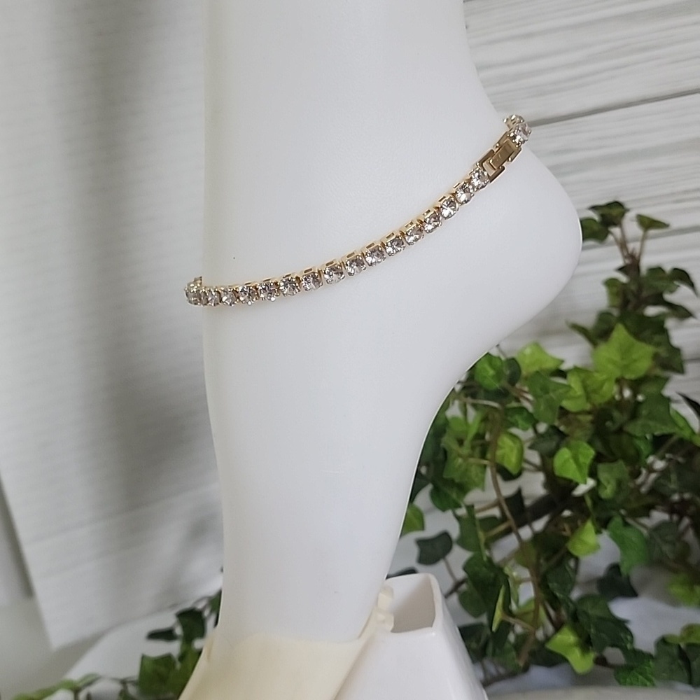 Gold Filled Clear Crystal Tennis Ankle Bracelet Anklet